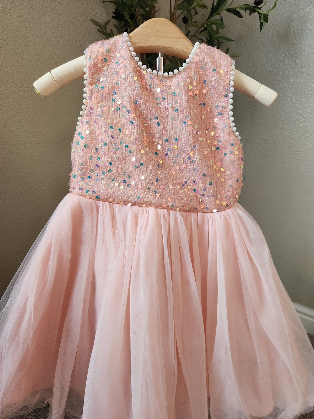 Girls' Pink Sequin Tulle Party Dress